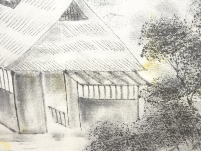 JAPANESE KIMONO / ANTIQUE MENS JUBAN / SILK / HOUSE SCENERY